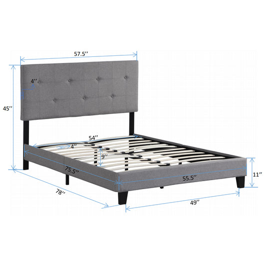 Full Upholstered Platform Bed – Tufted Linen Headboard