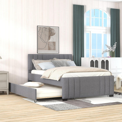 Full Upholstered Bed with Trundle Gray