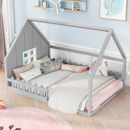 Full House Bed with Window Gray