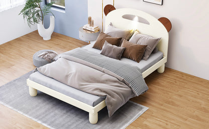 Twin Platform Bed with LED Headboard White