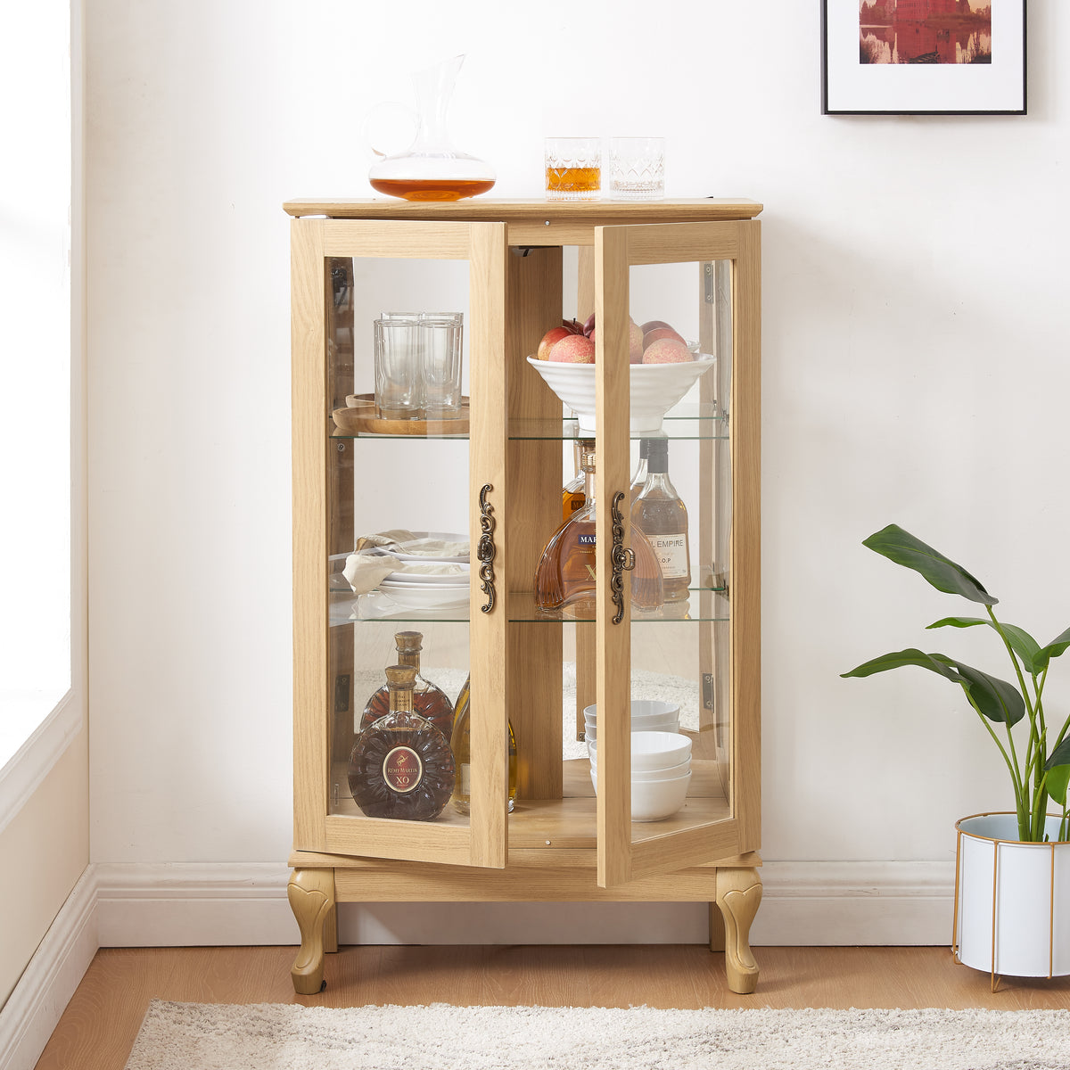 Dual Door Curio Display Cabinet with LED Light