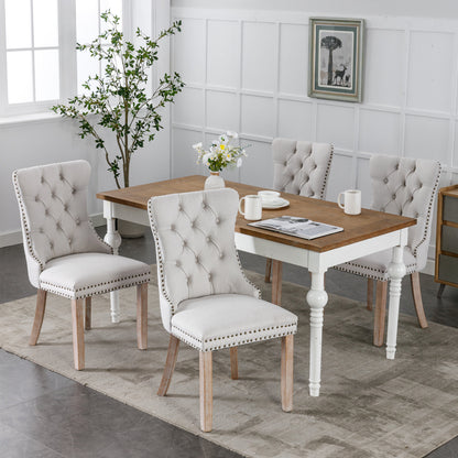 Nikki Tufted Linen Dining Chair Set (2 pcs) – Beige and Gray