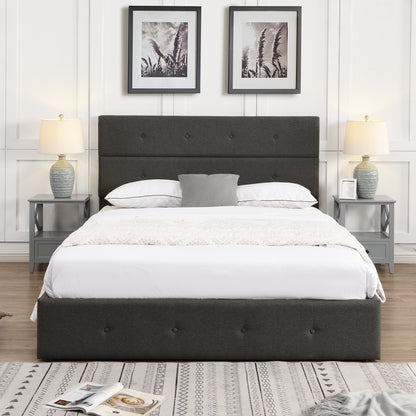 Upholstered Platform Bed with Storage Gray