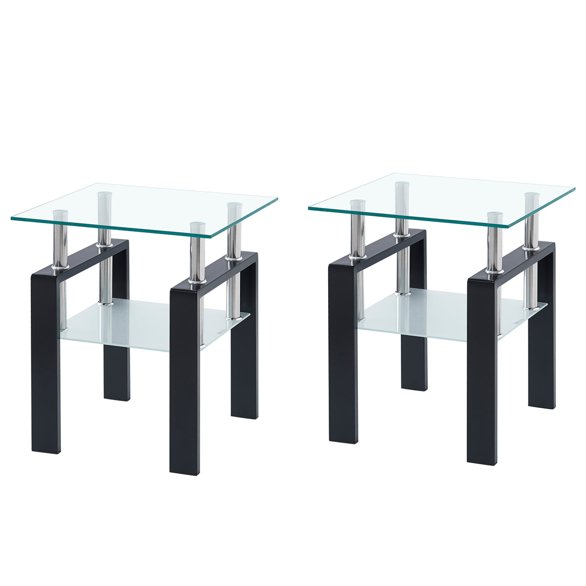 Tempered Glass End Table with Storage Shelf