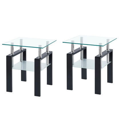 Tempered Glass End Table with Storage Shelf