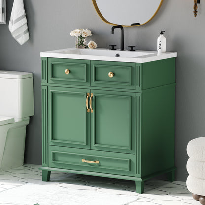 30-Inch Solid Wood Bathroom Vanity with Sink Green