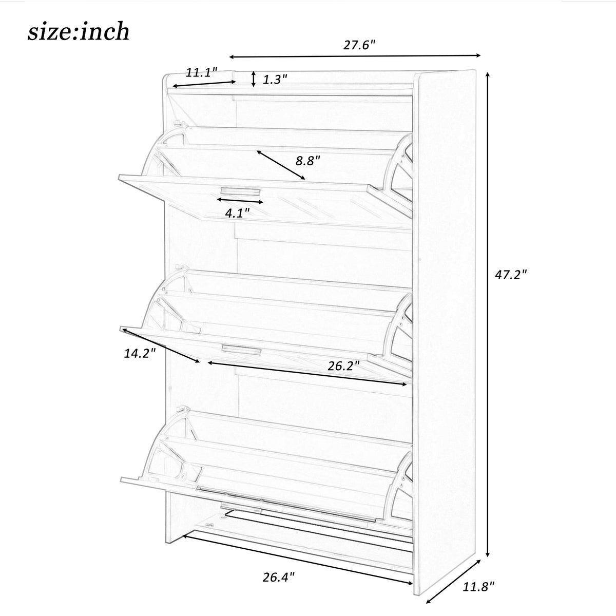 U-Can Black Shoe Storage Cabinet with 3 Flip Drawers