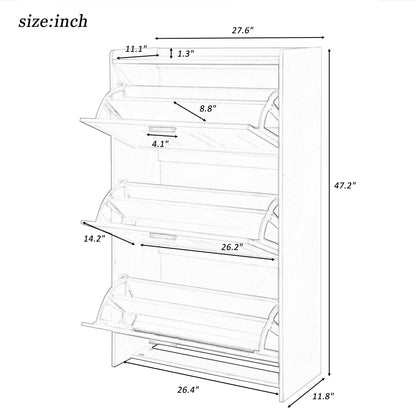 U-Can Black Shoe Storage Cabinet with 3 Flip Drawers