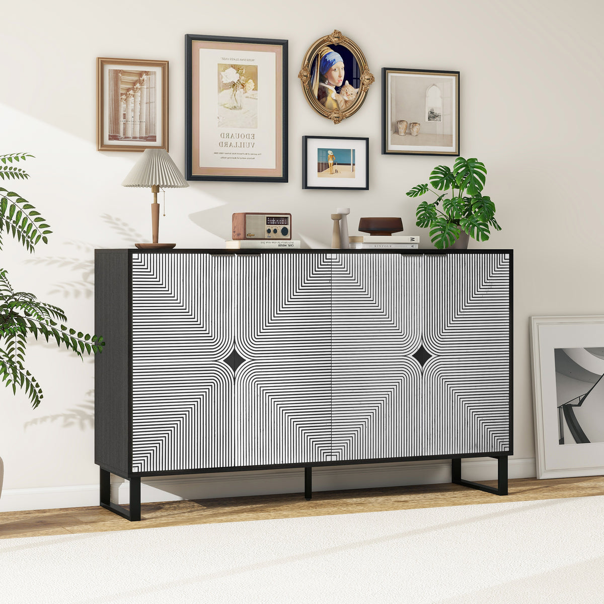 Striped 4-Door Buffet Cabinet