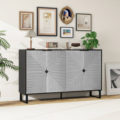 Striped 4-Door Buffet Cabinet