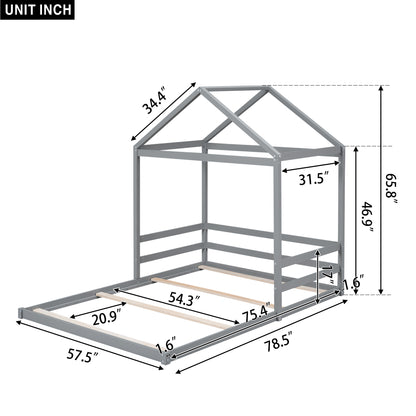 Full House Bed with Guardrail Gray