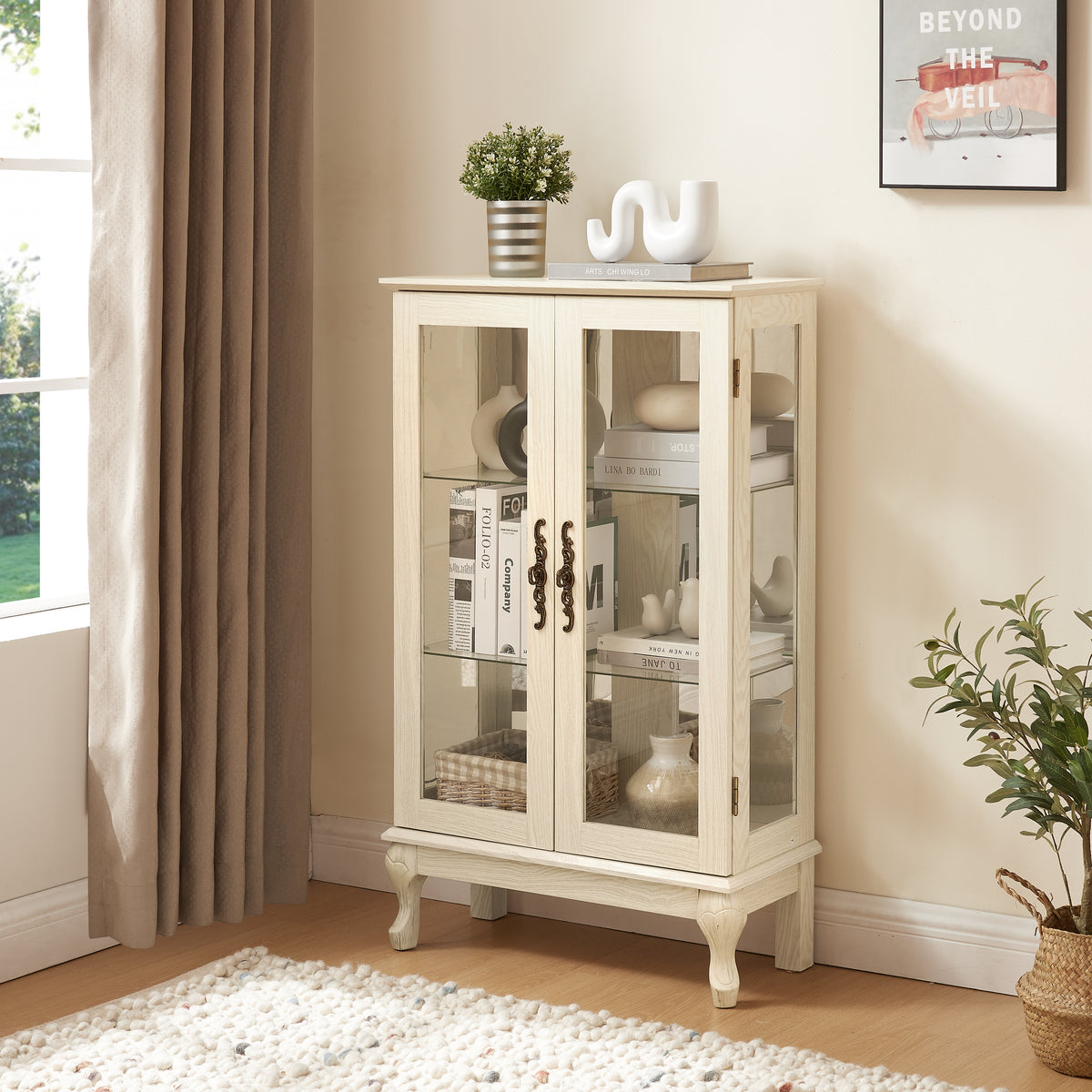 Dual Door Curio Display Cabinet with Adjustable Glass Shelves White