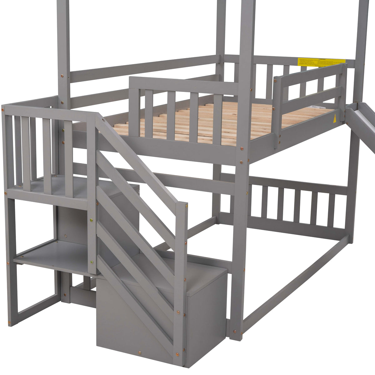 Twin Over Twin Bunk Bed with Storage Gray