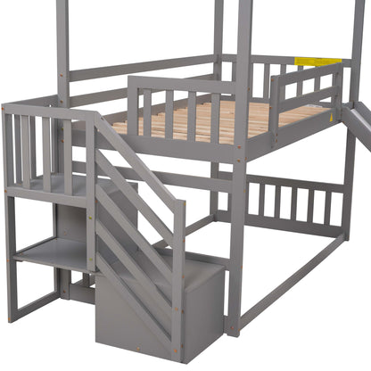 Twin Over Twin Bunk Bed with Storage Gray