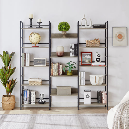 Triple Wide Industrial Bookshelf – Retro Wood & Metal