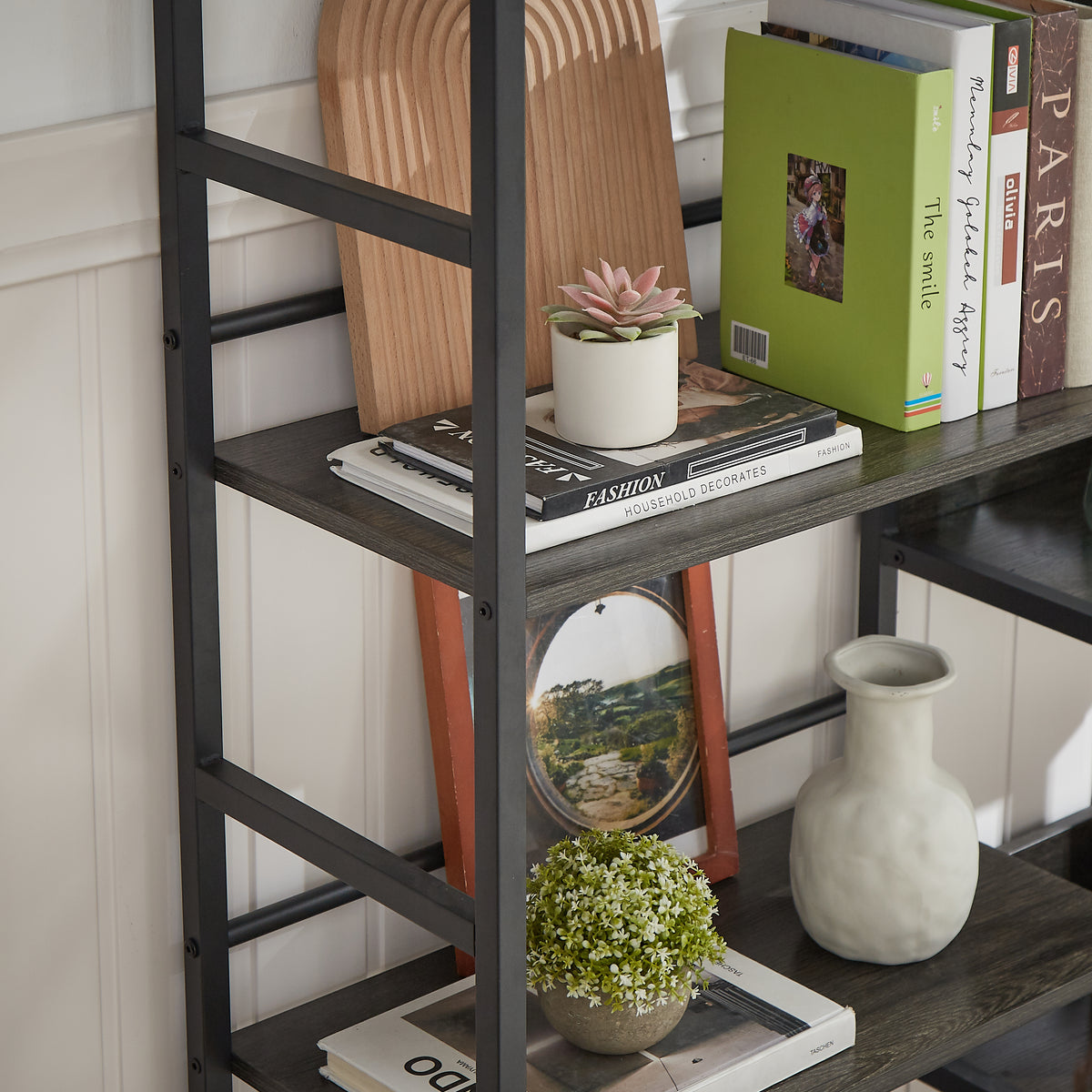 Industrial 5-Shelf Bookshelf Gray