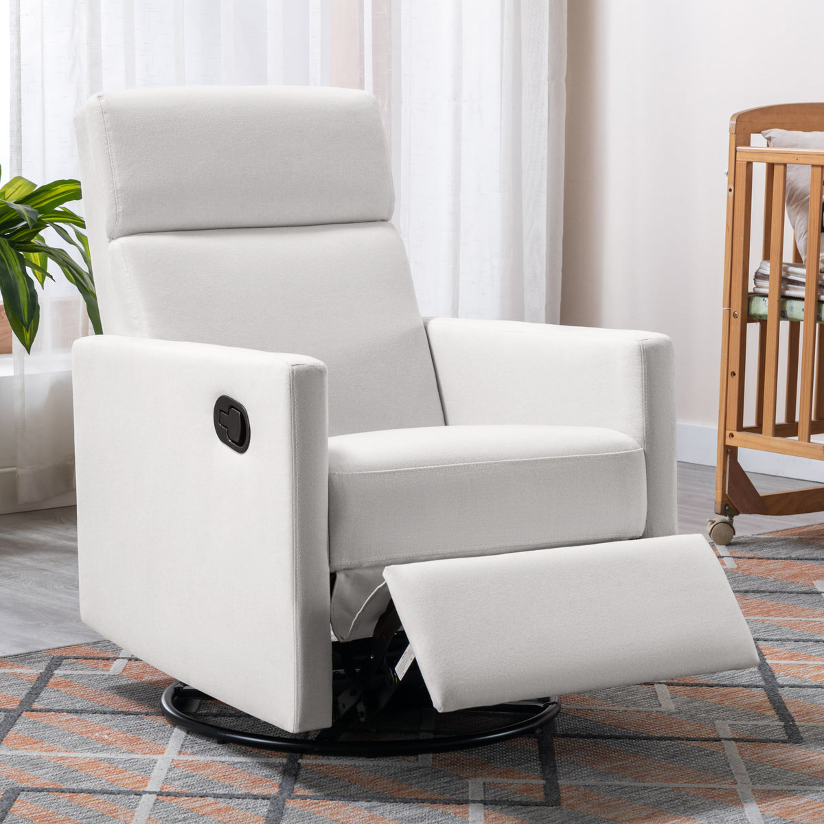 Beige Modern Upholstered Rocker Recliner Chair