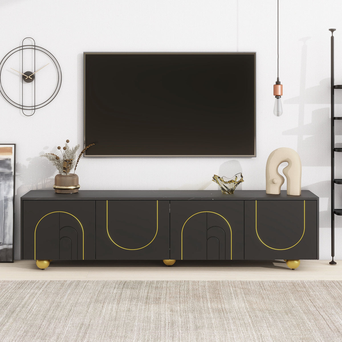 Modern TV Stand with Cabinets Walnut