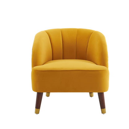 Barrel Accent Chair with Wooden Legs Brown