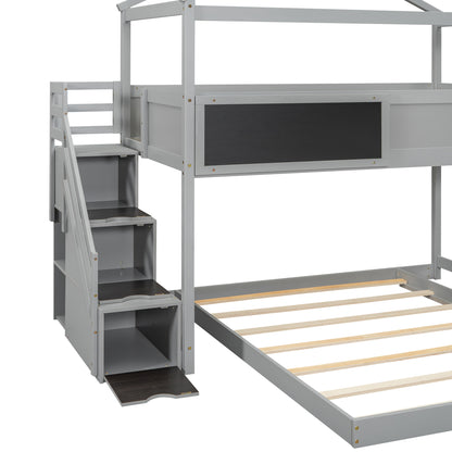 Twin-Full Storage Bunk Bed – Gray