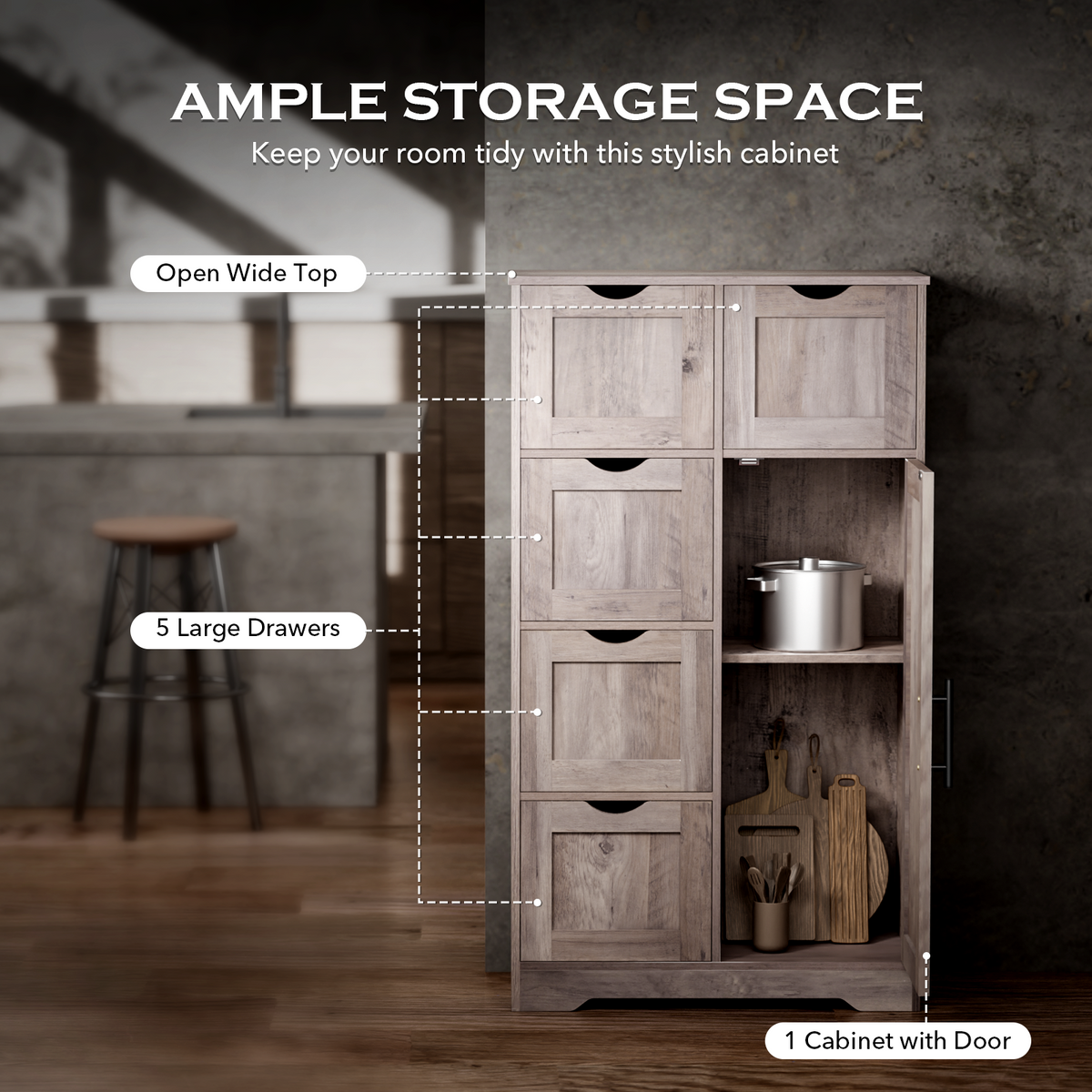 Tall Bathroom Cabinet – Grey Wood