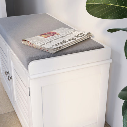 Entryway Storage Bench with Cushion – White