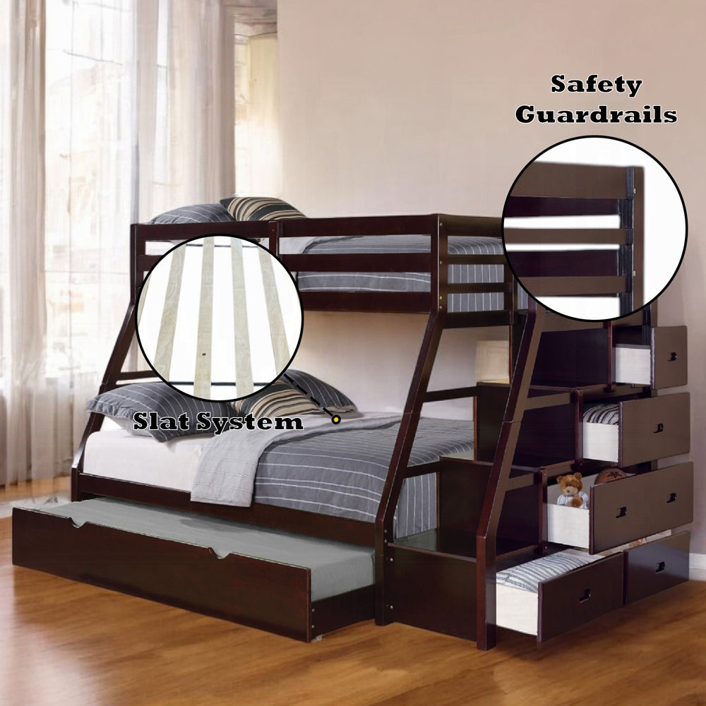 Mojo Twin/Full Bunk Loft Bed W/Trundle & Storage - Expresso