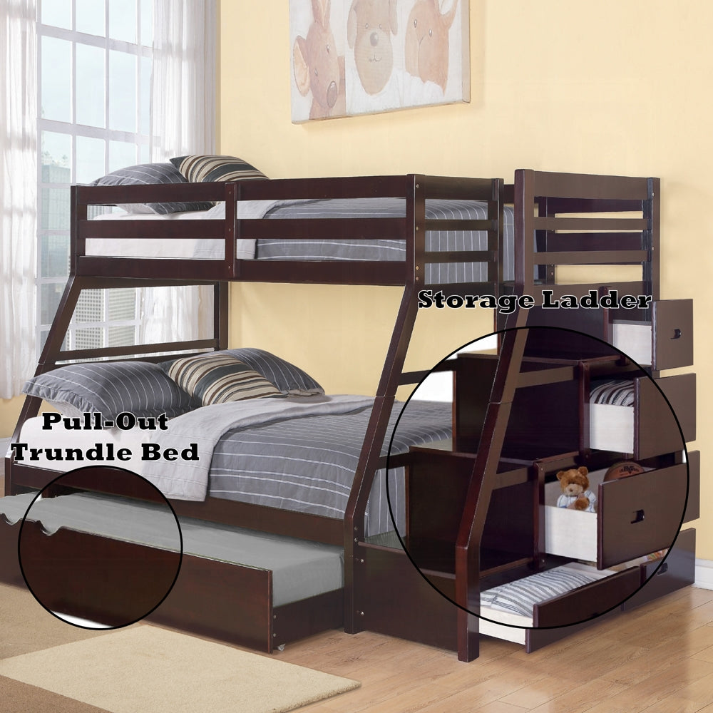 Mojo Twin/Full Bunk Loft Bed W/Trundle & Storage - Expresso