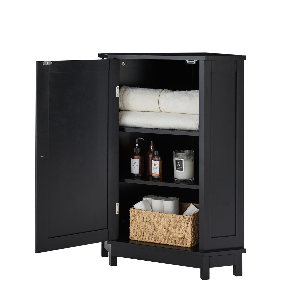 Black Corner Bathroom Storage Cabinet Adjustable Shelves