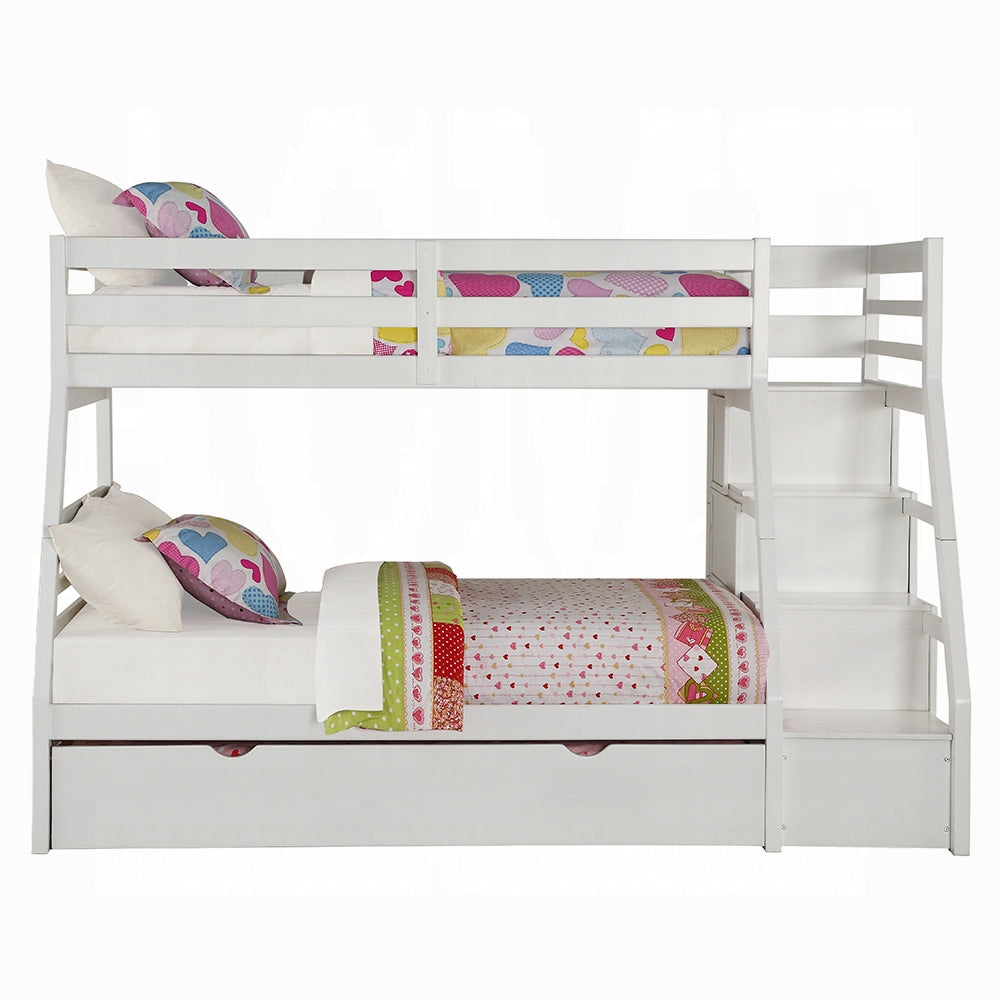Mojo Twin/Full Bunk Loft Bed W/Trundle & Storage - White