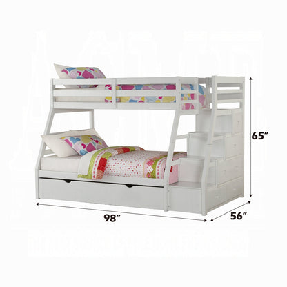 Mojo Twin/Full Bunk Loft Bed W/Trundle & Storage - White