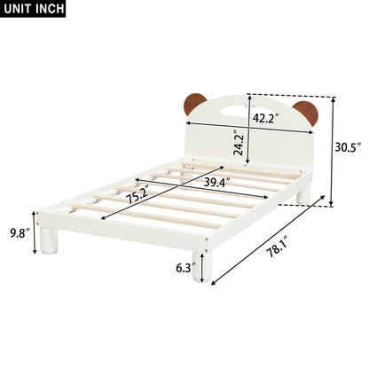 Twin Platform Bed with LED Headboard White