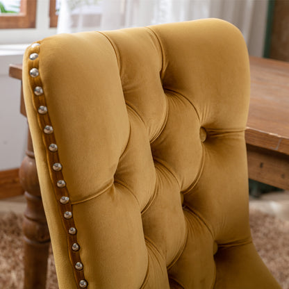 Tufted Velvet Dining Chair Set (2 pcs) – Gold