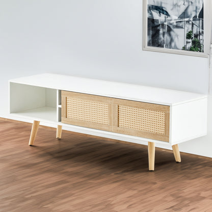 Rattan TV Cabinet with Adjustable Shelves White