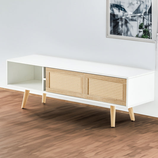 Rattan TV Cabinet with Adjustable Shelves White