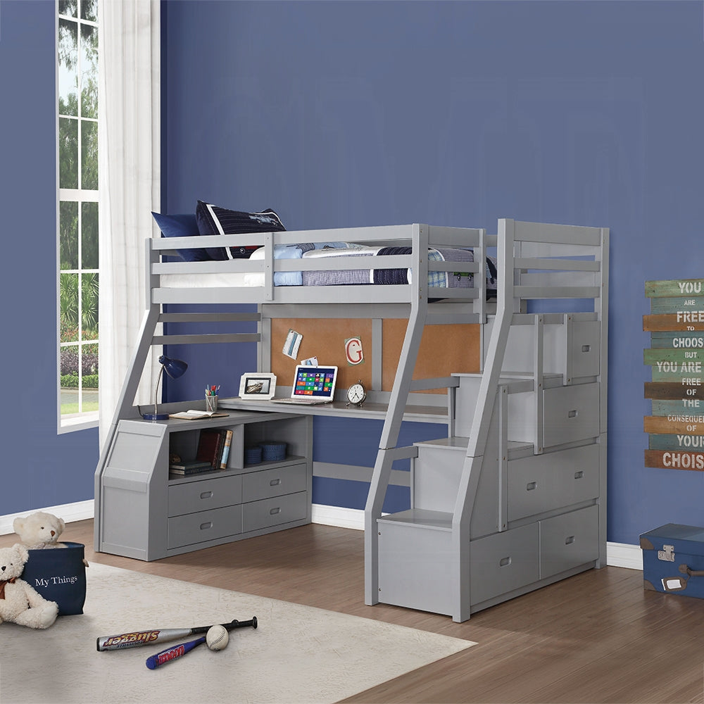 Mojo Twin/Full Bunk Loft Bed W/Workstation & Storage - Grey