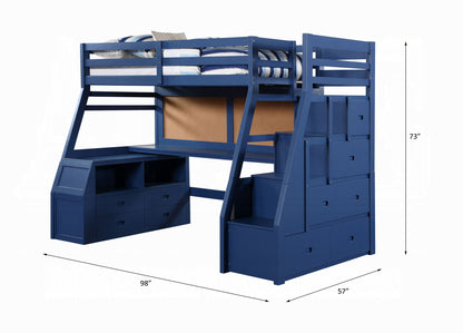 Mojo Twin/Full Bunk Loft Bed W/Workstation & Storage - Navy Blue