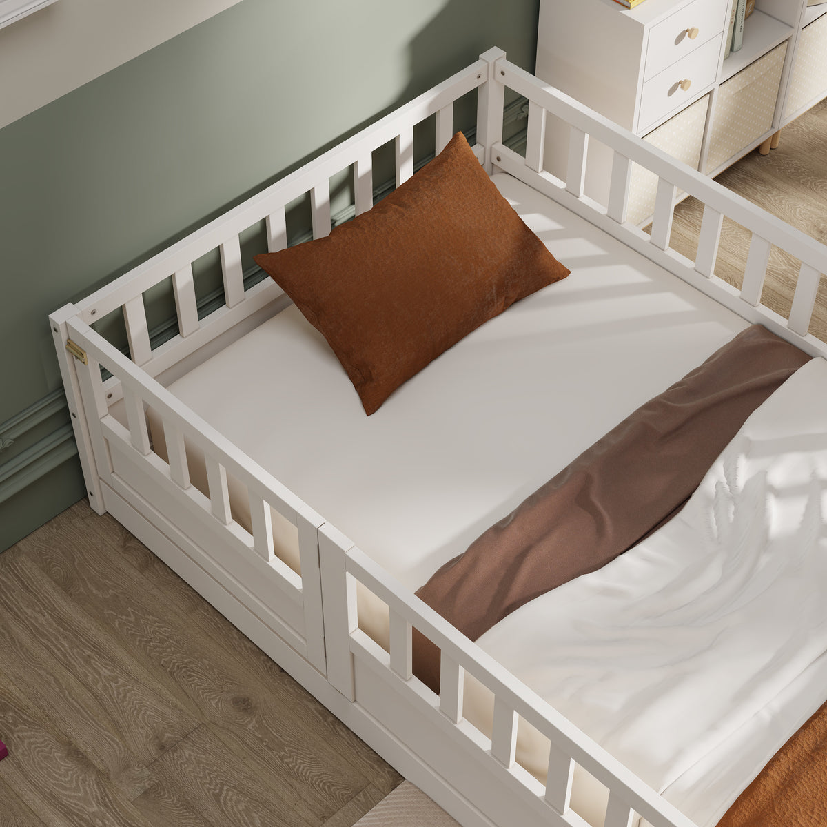 Montessori Floor Bed – White Wooden Frame