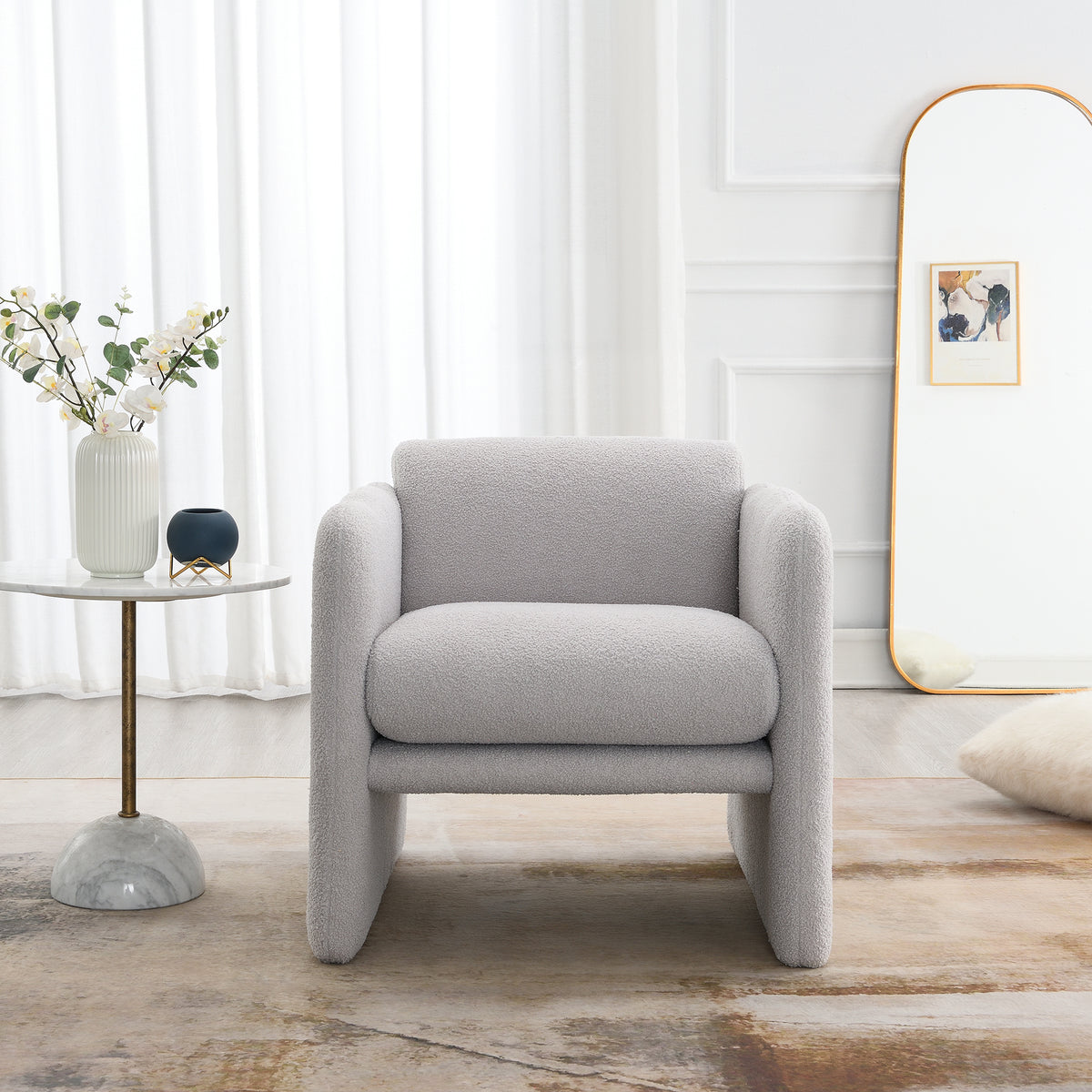 Wavy Armrest Accent Chair Light Gray