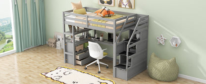 Twin Loft Bed with Storage Gray