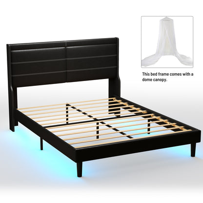 Queen Platform Bed PU Leather Black