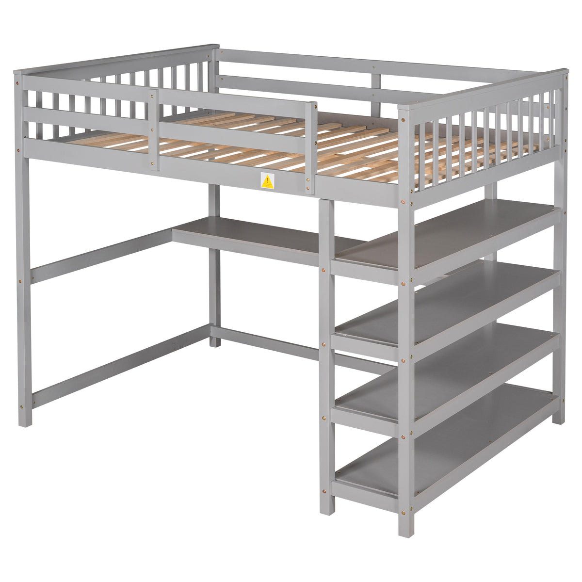Full-Size Loft Bed with Desk and Drawers Gray