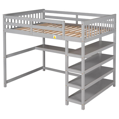 Full-Size Loft Bed with Desk and Drawers Gray
