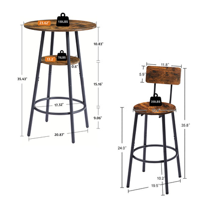 Rustic Brown Bar Stool Set (2pcs)