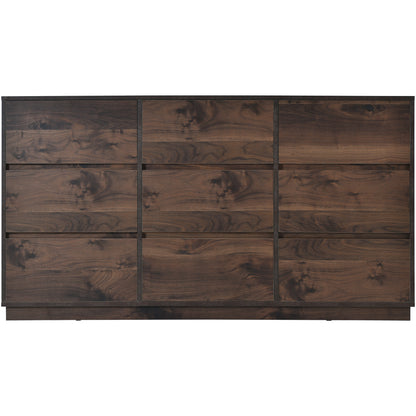 Mid-Century 9-Drawer Dresser Dark Brown