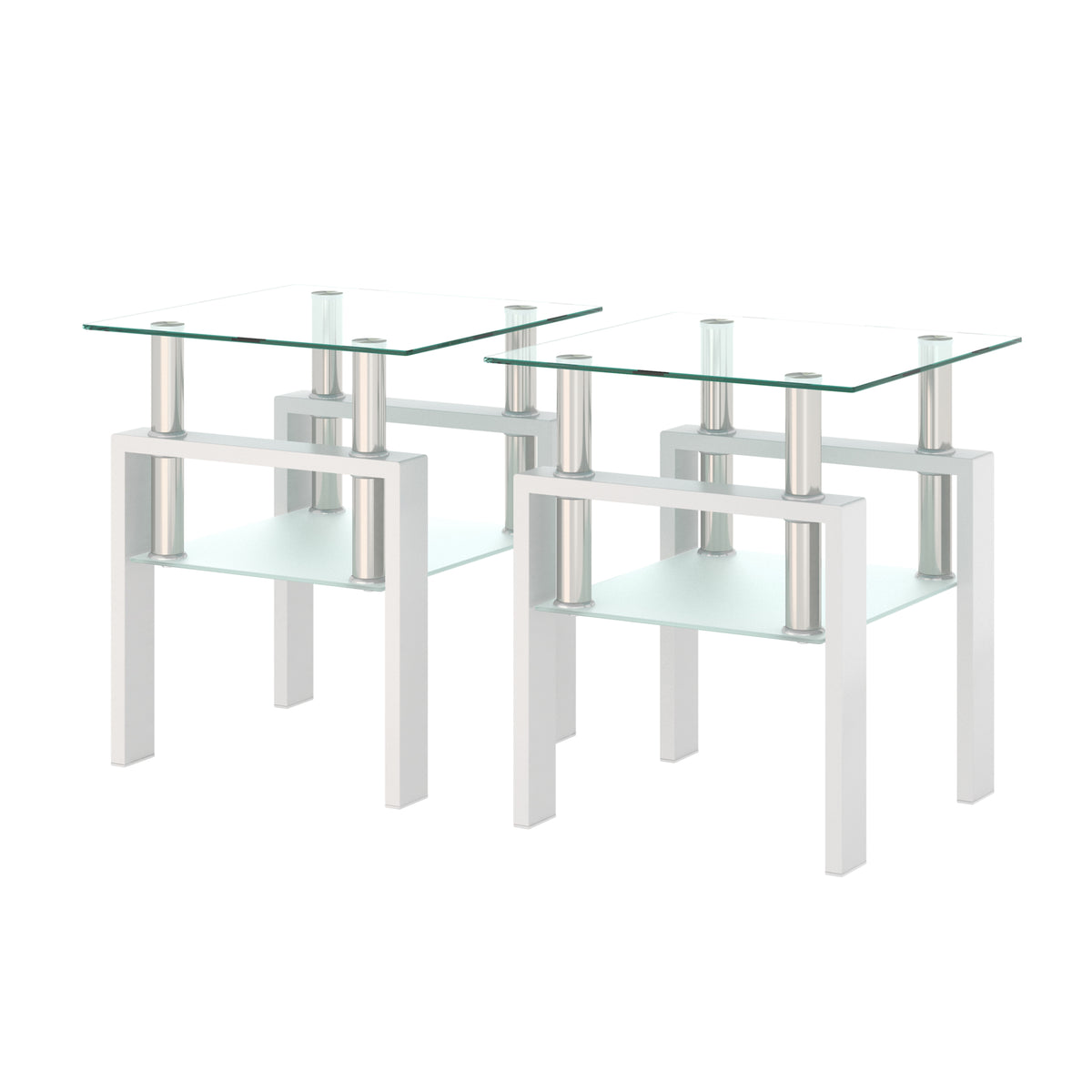 Set of 2 Glass Coffee Tables – Transparent White
