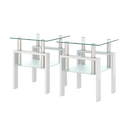 Set of 2 Glass Coffee Tables – Transparent White