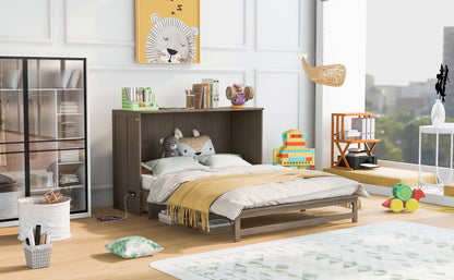Queen Murphy Bed with Built-In Charging Station – Beige