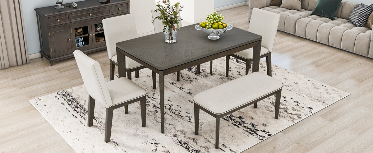 6-Piece Farmhouse Dining Set Beige Gray
