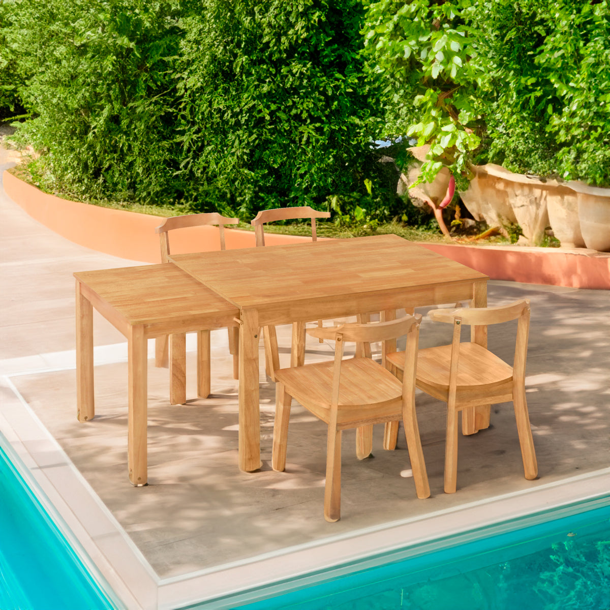 65” 5-Piece Dining Set – Natural Finish